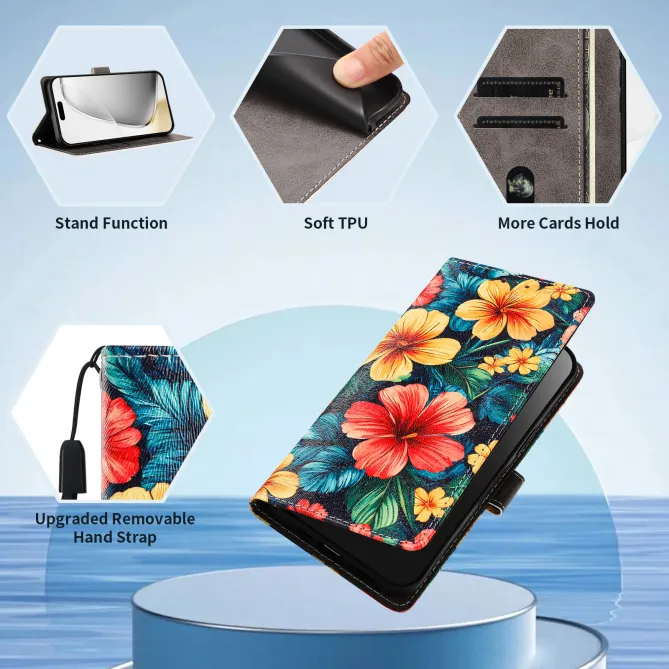 Housse Xiaomi 17T Pro Hibiscus Tropical Rabat Simili Cuir Dragonne