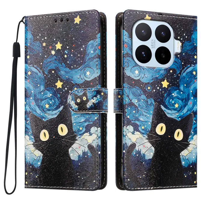 Housse Xiaomi 17T Pro Chat Nuit Étoilée Rabat Simili Cuir Dragonne