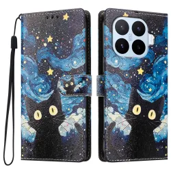 Housse Xiaomi 17T Pro Chat Nuit Étoilée Rabat Simili Cuir Dragonne
