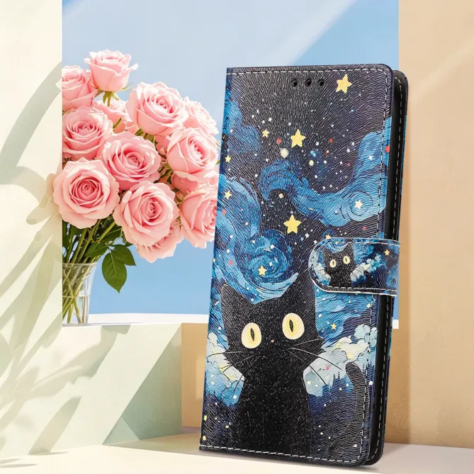 Housse Xiaomi 17T Pro Chat Nuit Étoilée Rabat Simili Cuir Dragonne