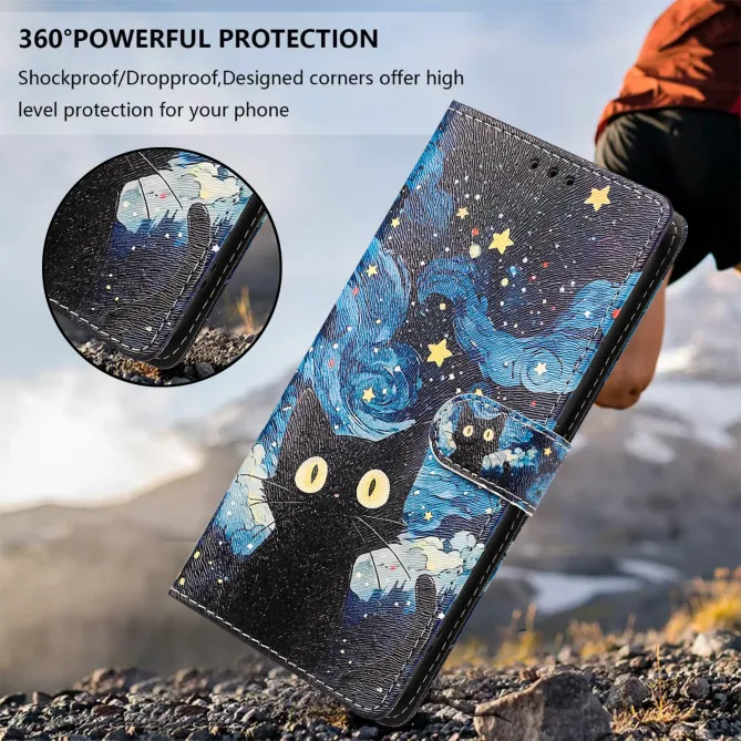 Housse Xiaomi 17T Pro Chat Nuit Étoilée Rabat Simili Cuir Dragonne