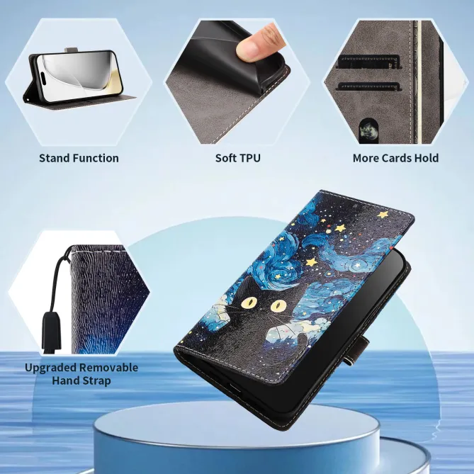 Housse Xiaomi 17T Pro Chat Nuit Étoilée Rabat Simili Cuir Dragonne