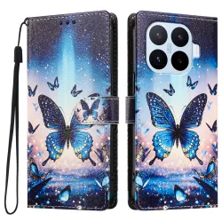Housse Xiaomi 17T Pro Papillons Bleus Aurore Rabat Simili Cuir Dragonne