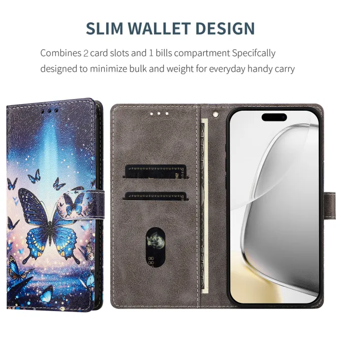 Housse Xiaomi 17T Pro Papillons Bleus Aurore Rabat Simili Cuir Dragonne