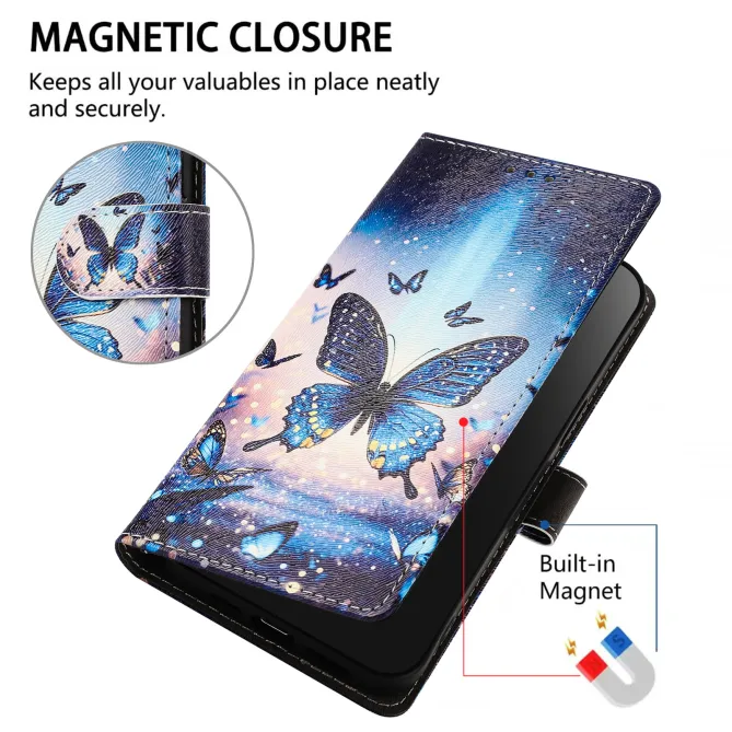 Housse Xiaomi 17T Pro Papillons Bleus Aurore Rabat Simili Cuir Dragonne