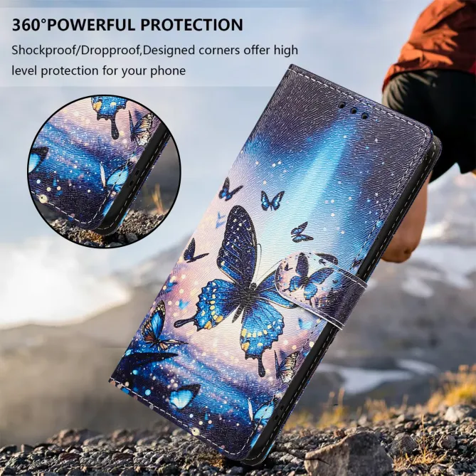 Housse Xiaomi 17T Pro Papillons Bleus Aurore Rabat Simili Cuir Dragonne