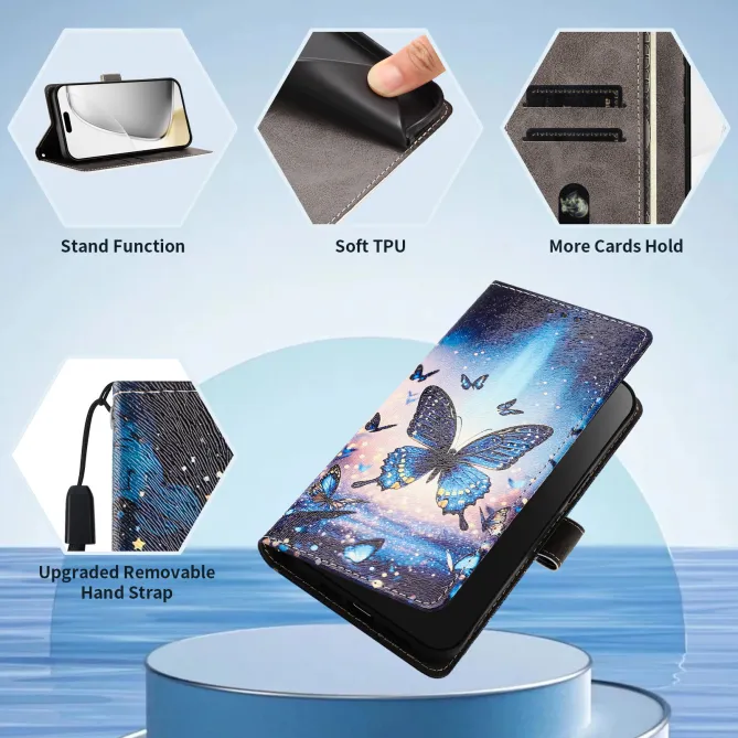 Housse Xiaomi 17T Pro Papillons Bleus Aurore Rabat Simili Cuir Dragonne