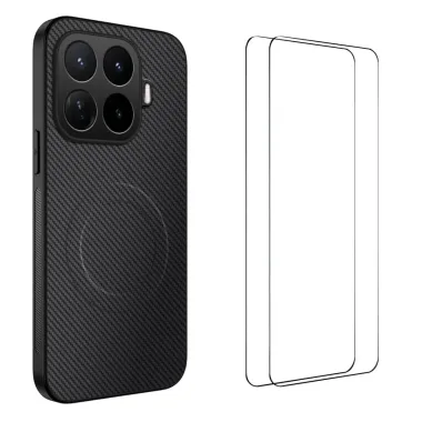 Coque Xiaomi 17T Fibre de Carbone Magnétique avec 2 Verres Trempés