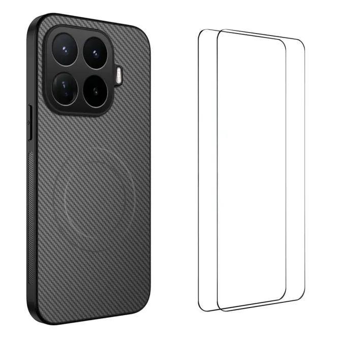 Coque Xiaomi 17T Fibre de Carbone Magnétique avec 2 Verres Trempés