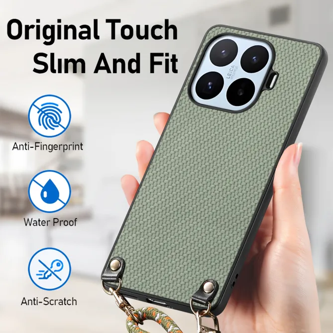 Coque Xiaomi 17T Texture Fibre de Carbone Cordon Ajustable