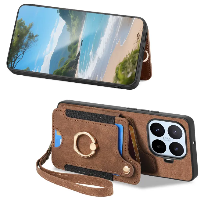 Coque Xiaomi 17T Simili Cuir Rétro Porte-Cartes RFID Anneau Rotatif