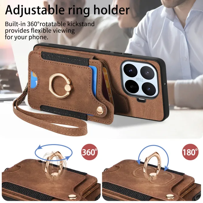 Coque Xiaomi 17T Simili Cuir Rétro Porte-Cartes RFID Anneau Rotatif