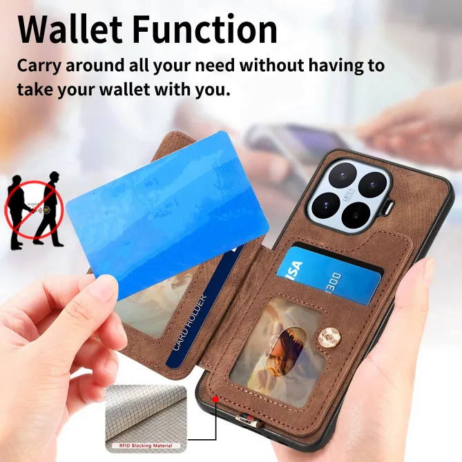 Coque Xiaomi 17T Simili Cuir Rétro Porte-Cartes RFID Anneau Rotatif