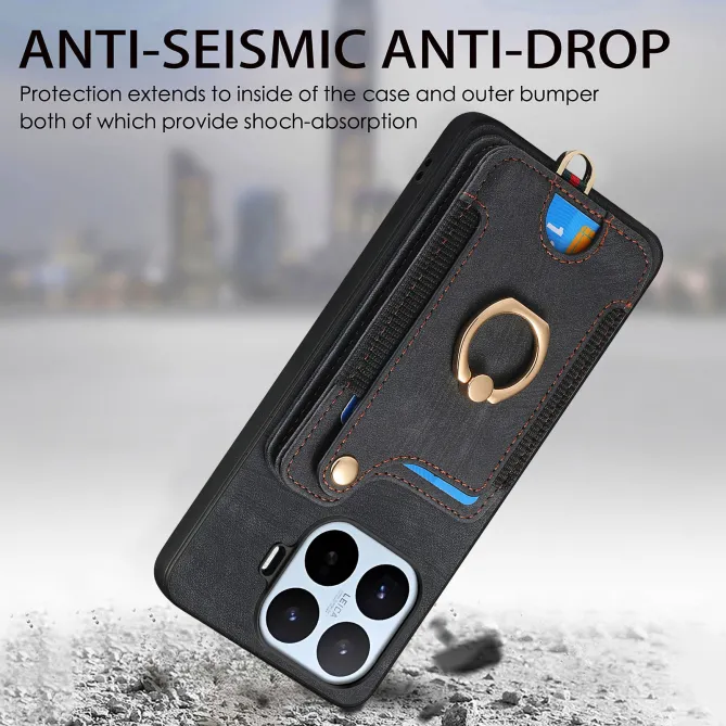 Coque Xiaomi 17T Simili Cuir Rétro Porte-Cartes RFID Anneau Rotatif