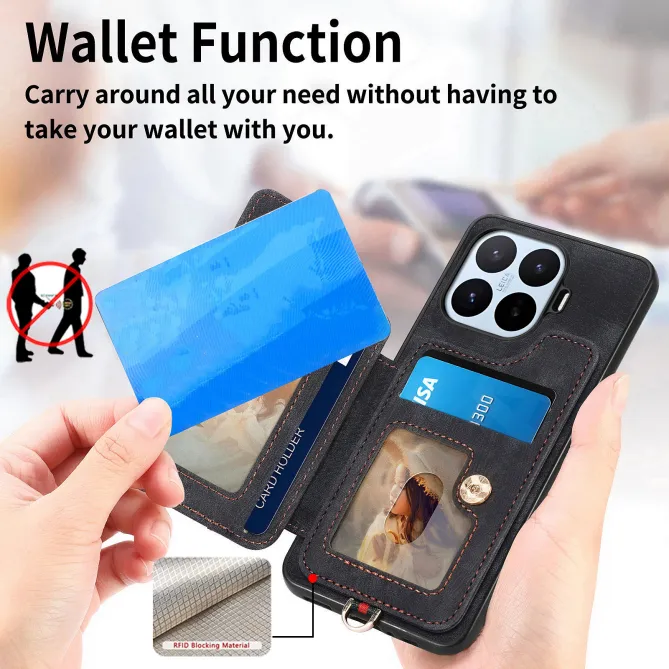 Coque Xiaomi 17T Simili Cuir Rétro Porte-Cartes RFID Anneau Rotatif