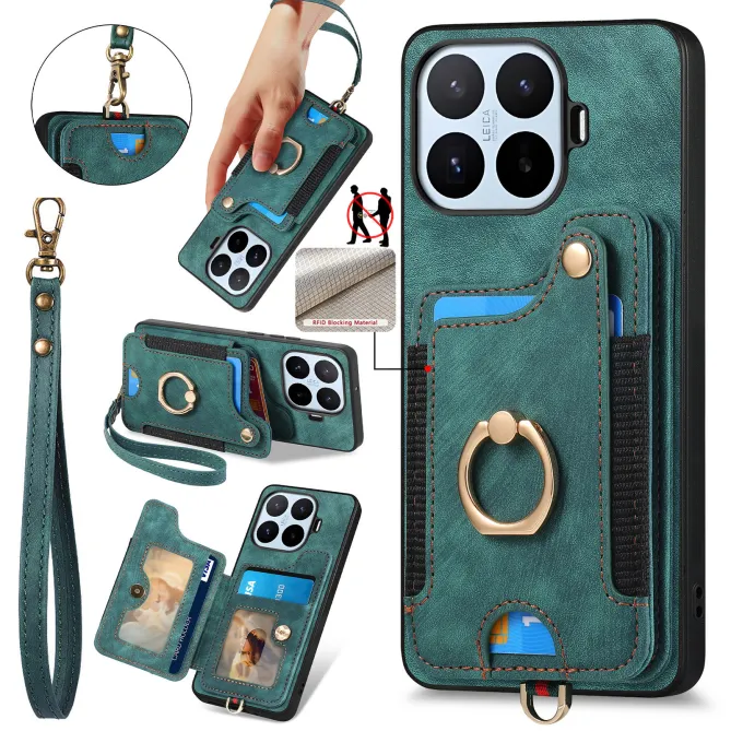 Coque Xiaomi 17T Simili Cuir Rétro Porte-Cartes RFID Anneau Rotatif