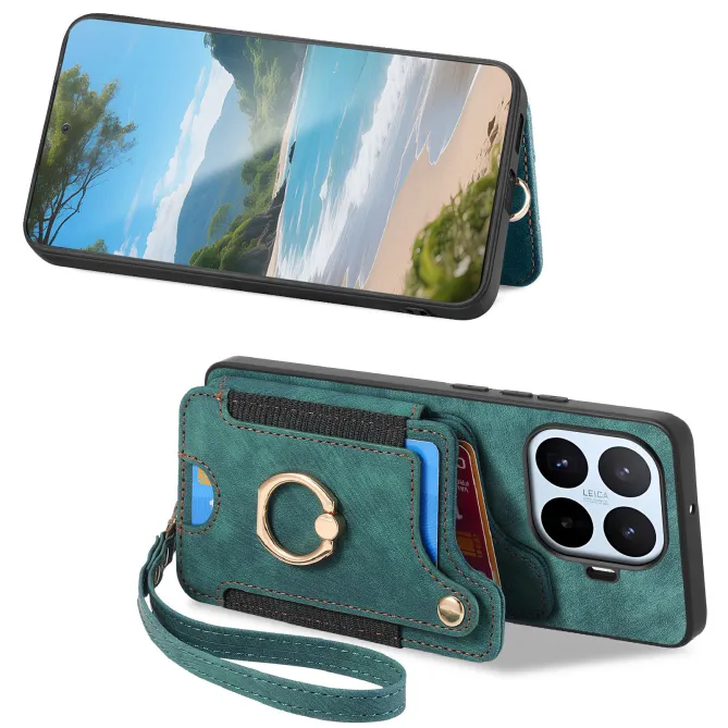 Coque Xiaomi 17T Simili Cuir Rétro Porte-Cartes RFID Anneau Rotatif