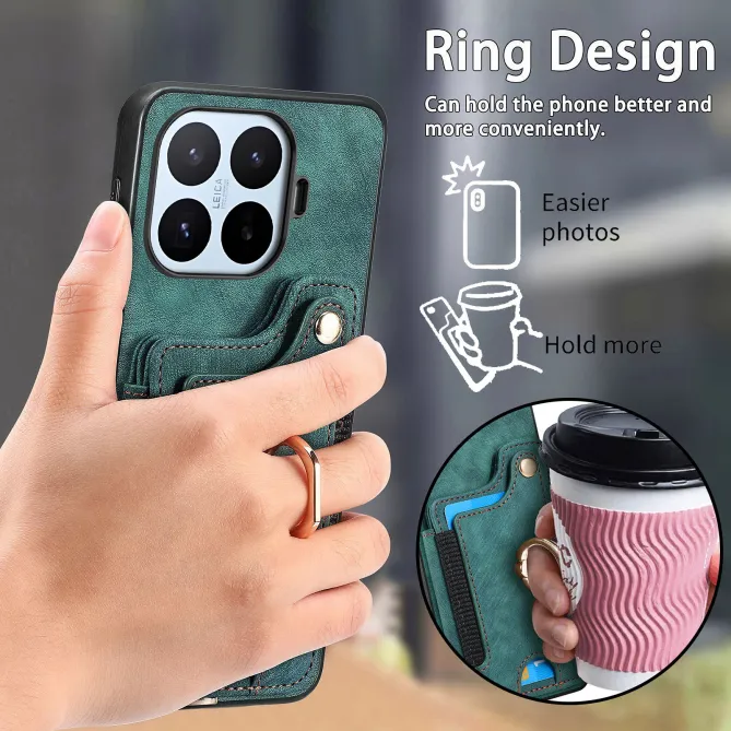 Coque Xiaomi 17T Simili Cuir Rétro Porte-Cartes RFID Anneau Rotatif