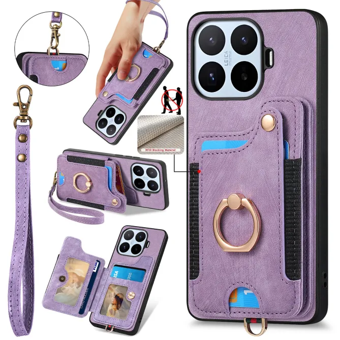 Coque Xiaomi 17T Simili Cuir Rétro Porte-Cartes RFID Anneau Rotatif