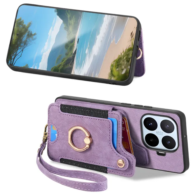 Coque Xiaomi 17T Simili Cuir Rétro Porte-Cartes RFID Anneau Rotatif