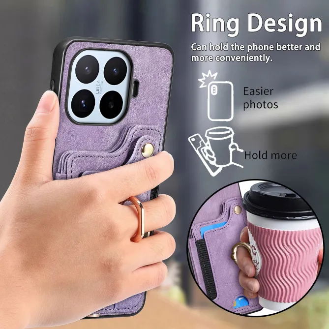 Coque Xiaomi 17T Simili Cuir Rétro Porte-Cartes RFID Anneau Rotatif