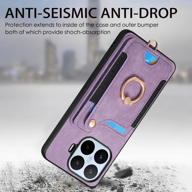 Coque Xiaomi 17T Simili Cuir Rétro Porte-Cartes RFID Anneau Rotatif