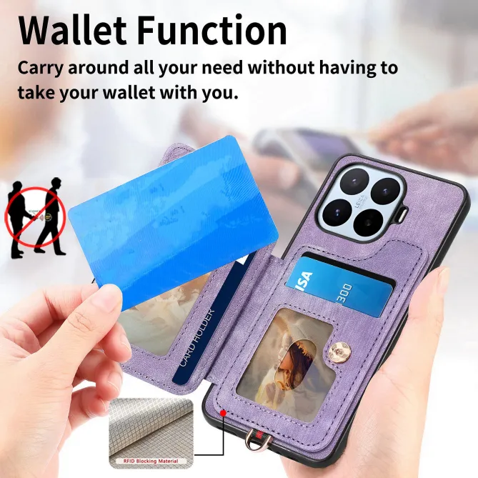 Coque Xiaomi 17T Simili Cuir Rétro Porte-Cartes RFID Anneau Rotatif