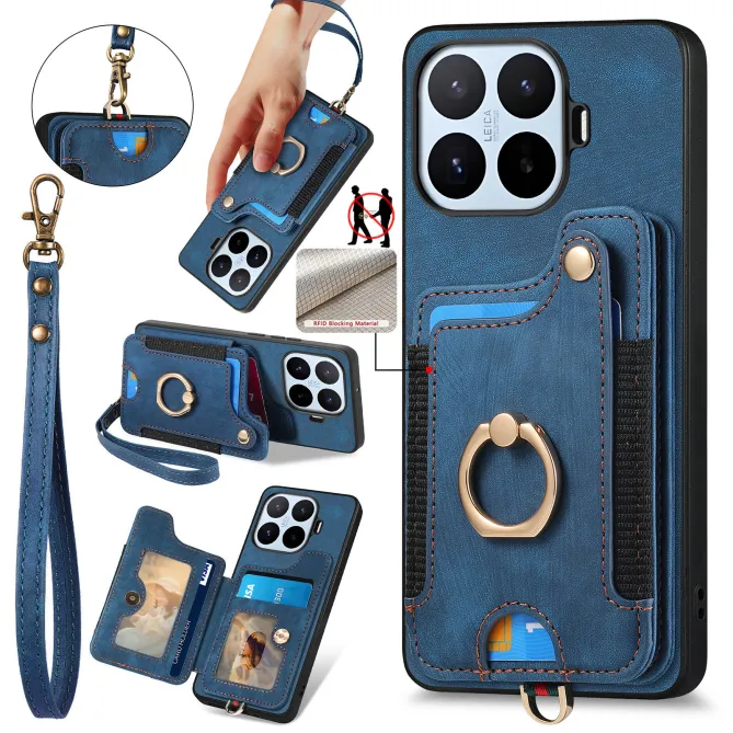 Coque Xiaomi 17T Simili Cuir Rétro Porte-Cartes RFID Anneau Rotatif
