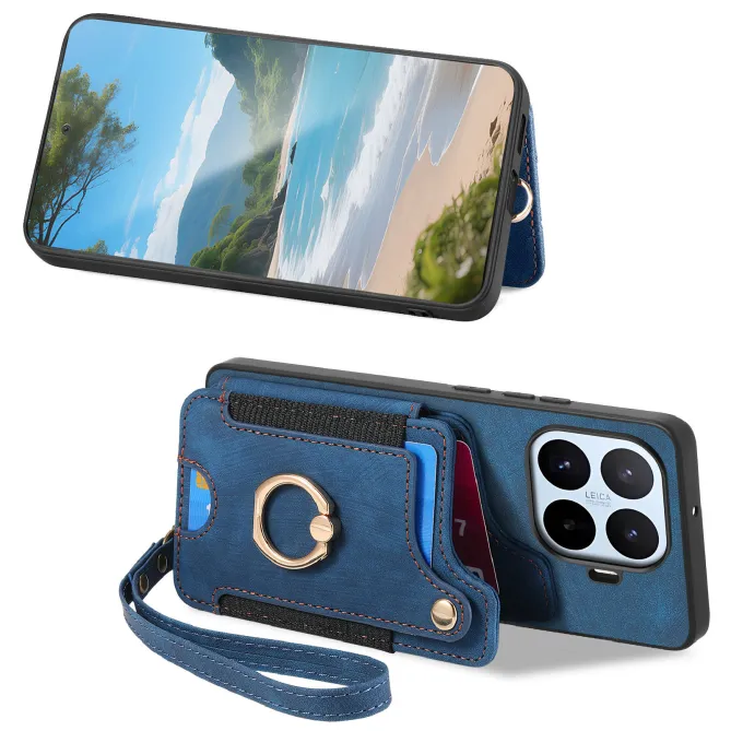 Coque Xiaomi 17T Simili Cuir Rétro Porte-Cartes RFID Anneau Rotatif