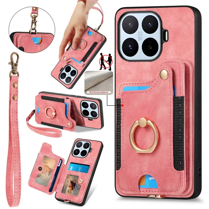 Coque Xiaomi 17T Simili Cuir Rétro Porte-Cartes RFID Anneau Rotatif