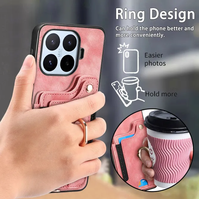 Coque Xiaomi 17T Simili Cuir Rétro Porte-Cartes RFID Anneau Rotatif