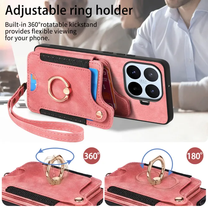 Coque Xiaomi 17T Simili Cuir Rétro Porte-Cartes RFID Anneau Rotatif