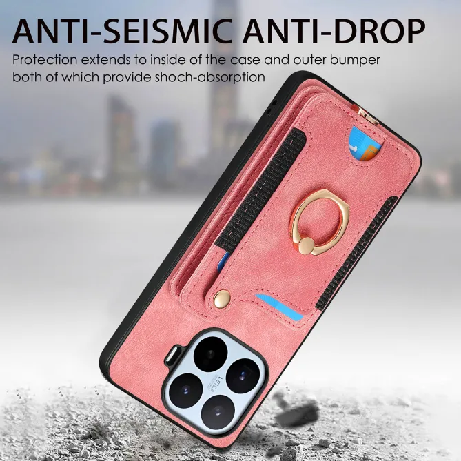 Coque Xiaomi 17T Simili Cuir Rétro Porte-Cartes RFID Anneau Rotatif
