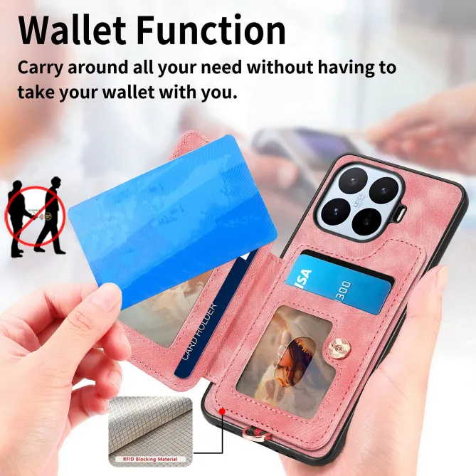 Coque Xiaomi 17T Simili Cuir Rétro Porte-Cartes RFID Anneau Rotatif
