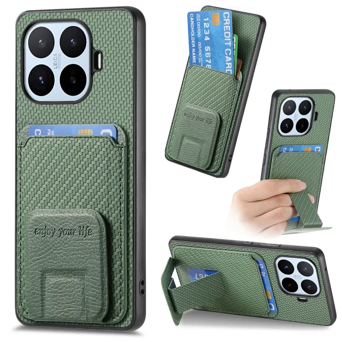 Coque Xiaomi 17T Fibre de Carbone Porte-Cartes Support Rabattable