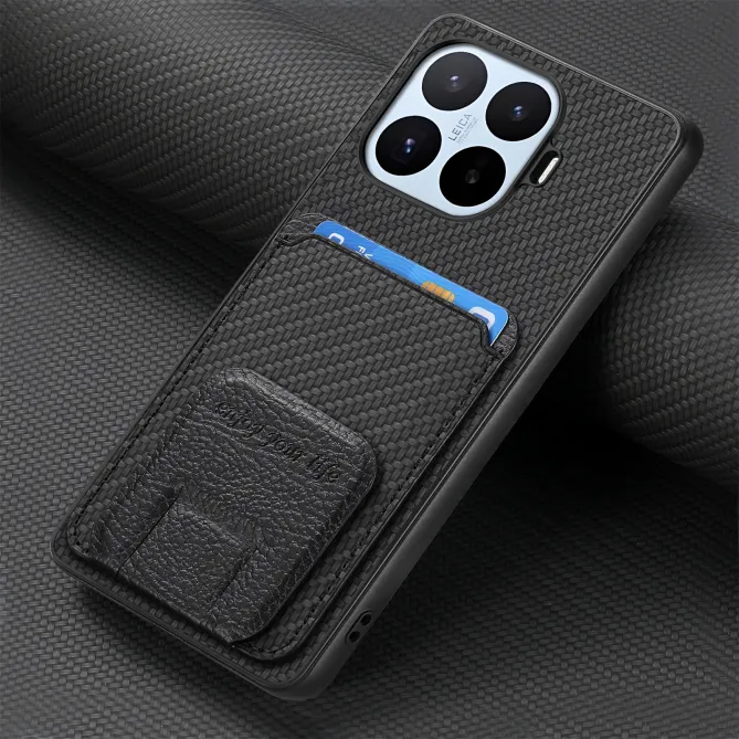 Coque Xiaomi 17T Fibre de Carbone Porte-Cartes Support Rabattable