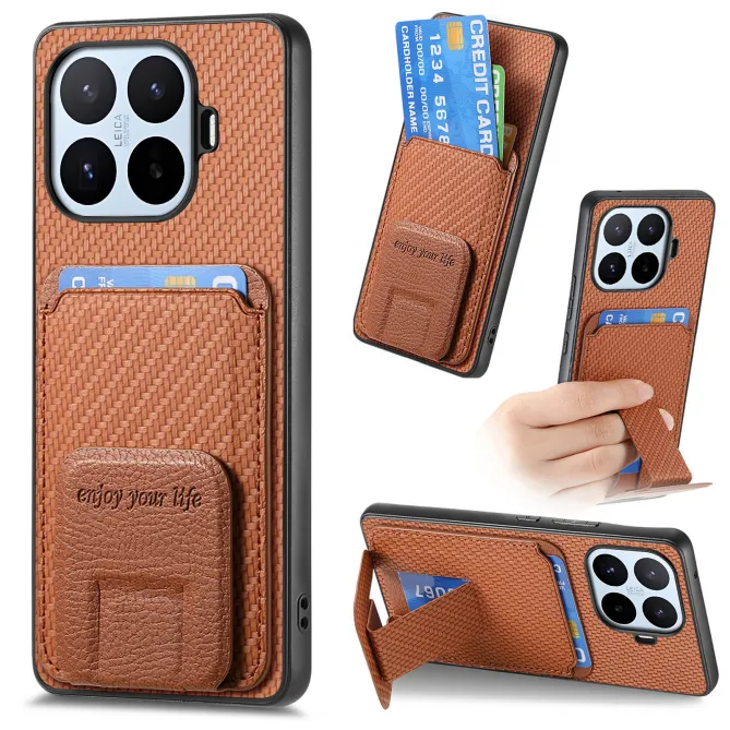 Coque Xiaomi 17T Fibre de Carbone Porte-Cartes Support Rabattable