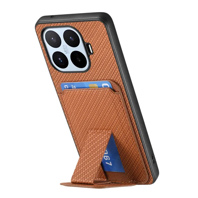 Coque Xiaomi 17T Fibre de Carbone Porte-Cartes Support Rabattable
