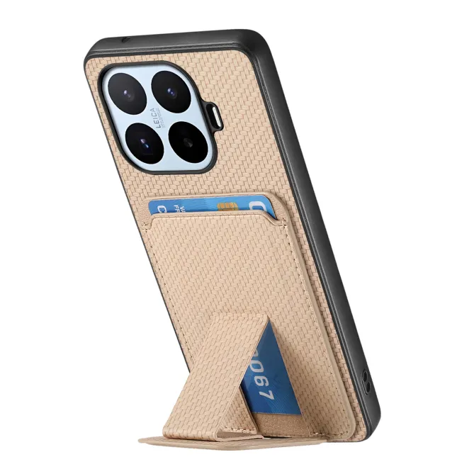 Coque Xiaomi 17T Fibre de Carbone Porte-Cartes Support Rabattable