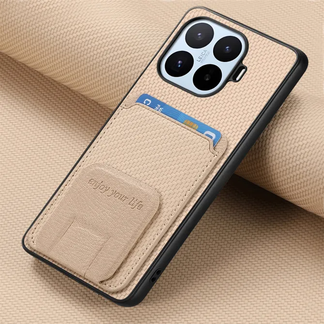 Coque Xiaomi 17T Fibre de Carbone Porte-Cartes Support Rabattable