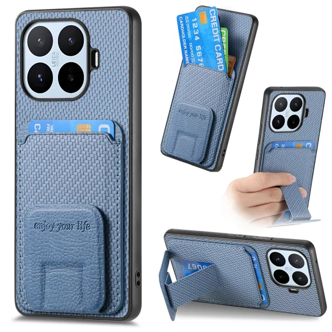 Coque Xiaomi 17T Fibre de Carbone Porte-Cartes Support Rabattable