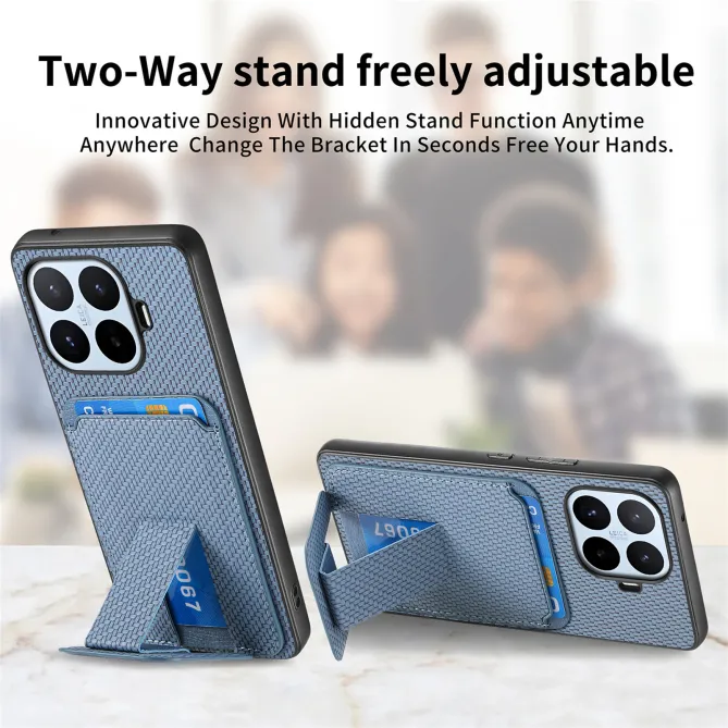 Coque Xiaomi 17T Fibre de Carbone Porte-Cartes Support Rabattable