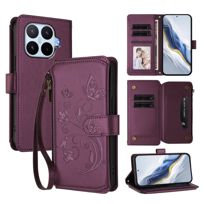 Housse Xiaomi 17T Pro Papillon Floral RFID Poche Zippée Dragonne