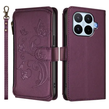 Housse Xiaomi 17T Pro Papillon Floral RFID Poche Zippée Dragonne