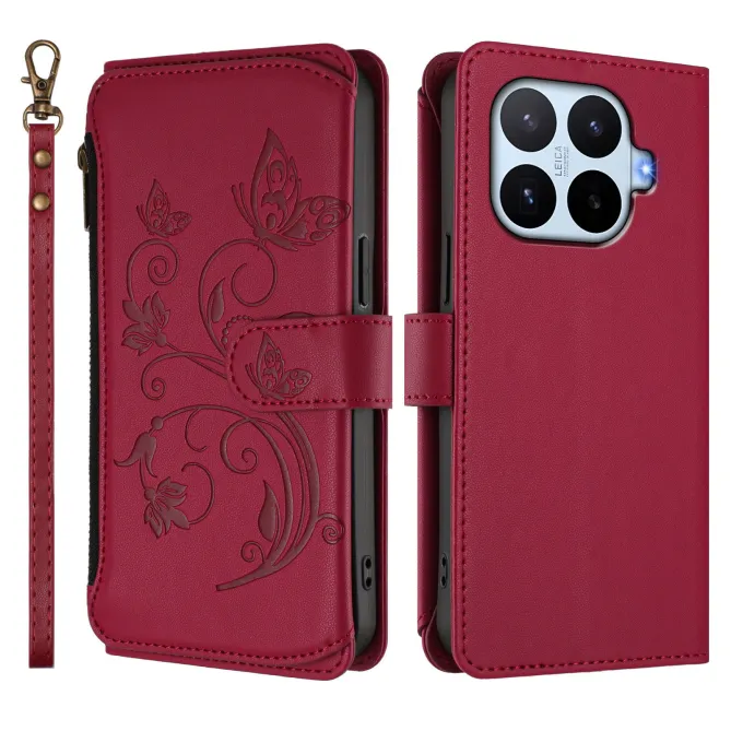 Housse Xiaomi 17T Pro Papillon Floral RFID Poche Zippée Dragonne