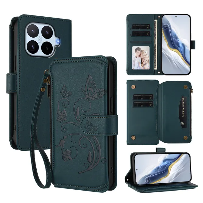 Housse Xiaomi 17T Pro Papillon Floral RFID Poche Zippée Dragonne