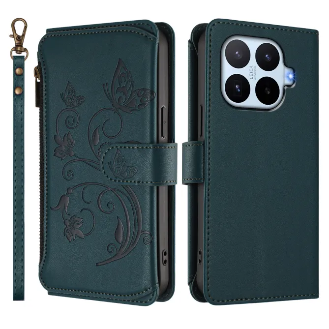 Housse Xiaomi 17T Pro Papillon Floral RFID Poche Zippée Dragonne