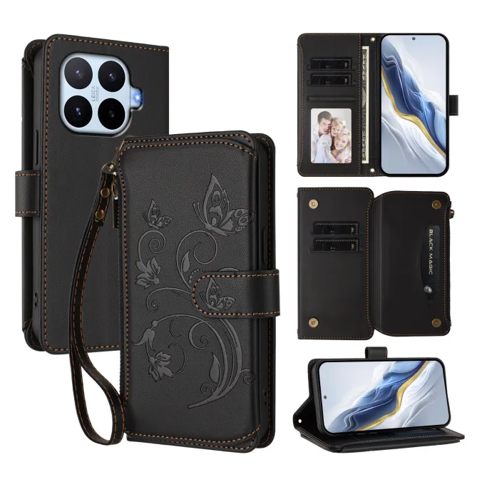 Housse Xiaomi 17T Pro Papillon Floral RFID Poche Zippée Dragonne