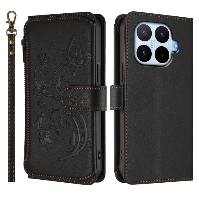 Housse Xiaomi 17T Pro Papillon Floral RFID Poche Zippée Dragonne