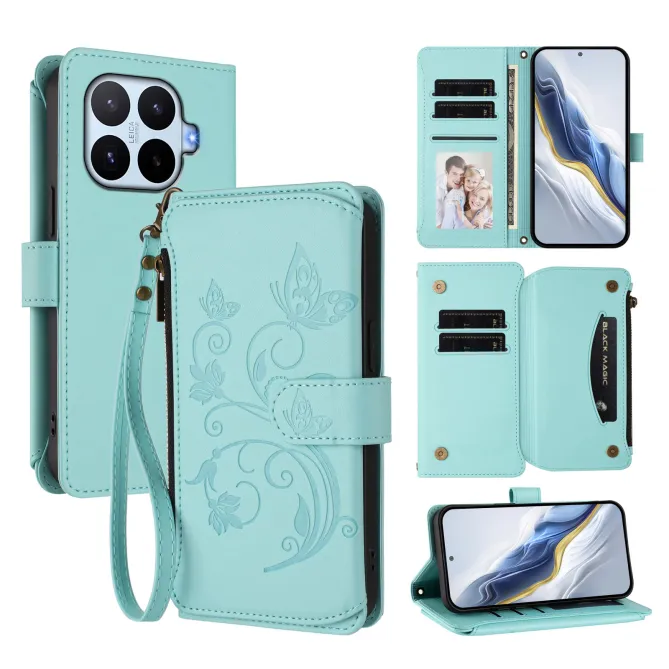 Housse Xiaomi 17T Pro Papillon Floral RFID Poche Zippée Dragonne